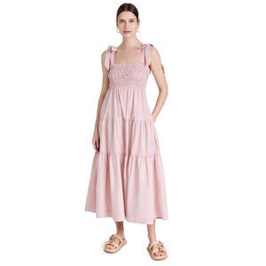 En Saison Pink Tiered Midi Dress with Smocked Bodice